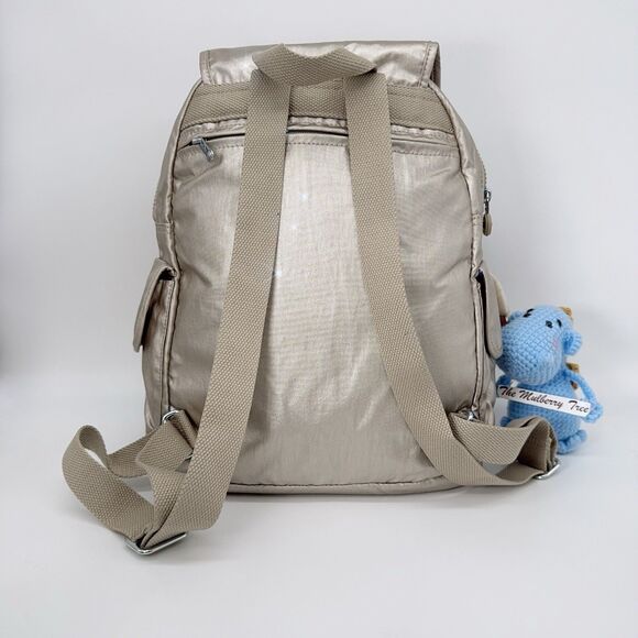 Kipling Ravier Medium Metallic Champagne Gleaming Gold Gorilla Monkey Backpack - Picture 5 of 11